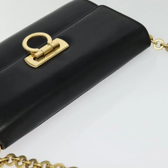 Salvatore Ferragamo Gancini Chain Shoulder Bag Leather Black Gold Auth hk2926 - Picture 7 of 16